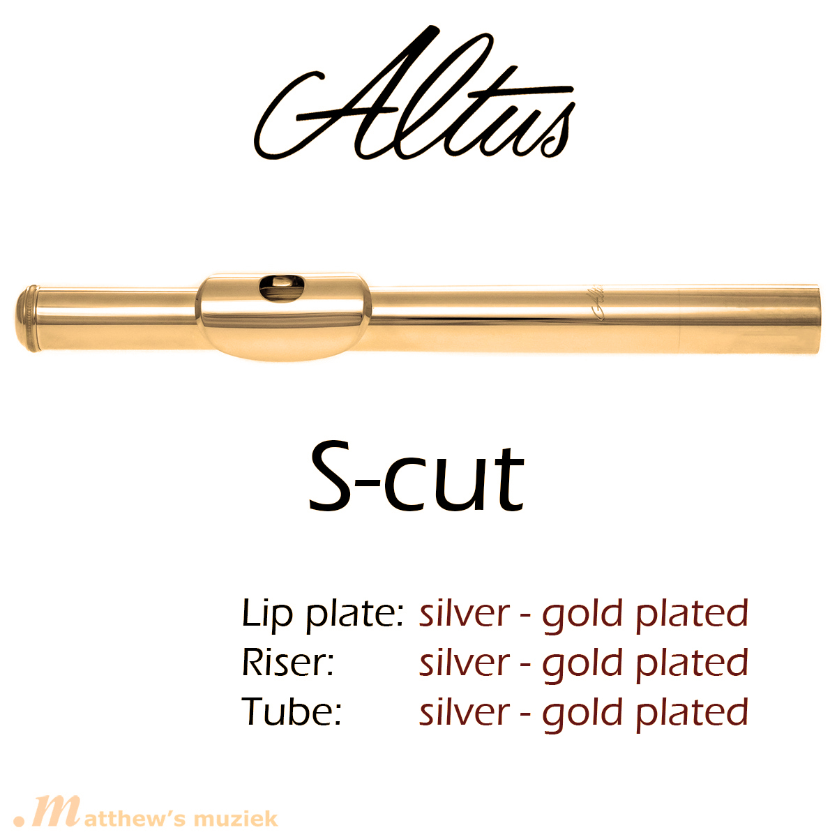 Altus Fluit Kopstuk - S-Cut - .958 Zilver-Verguld