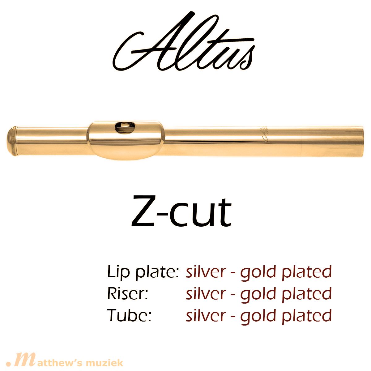 Altus Flute Head Joint - Z-Cut - .925 Silver - Fully Gold Plated
