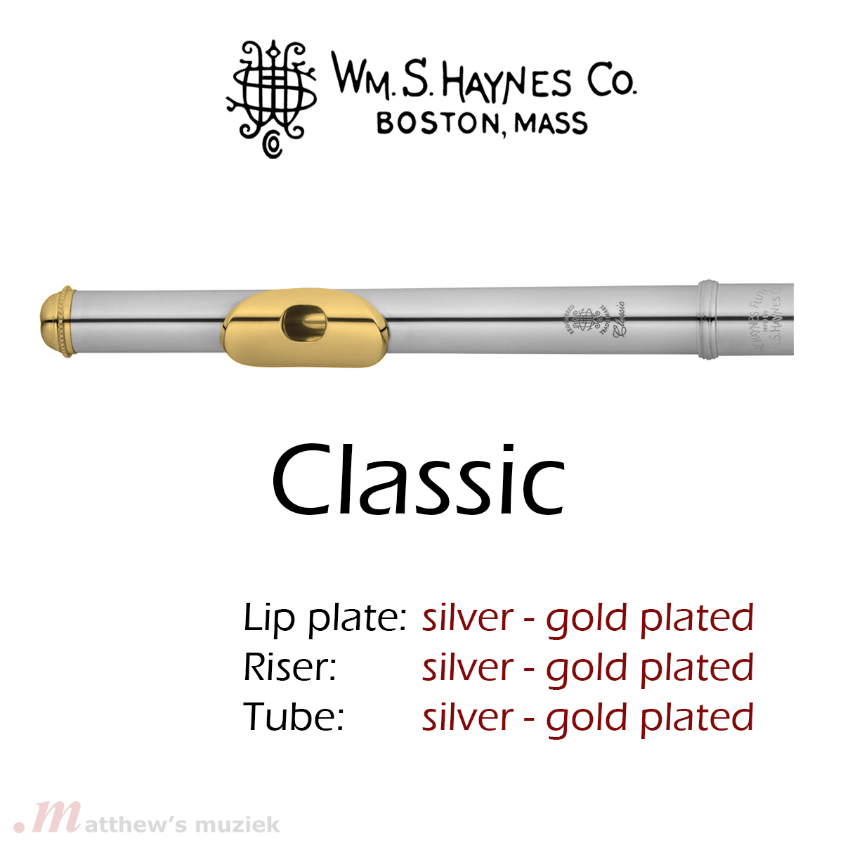 Haynes Kopfstück - Classic Silber - Vergoldete Mundlochplatte