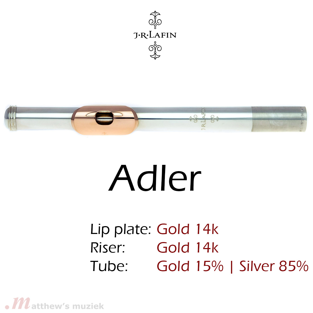 Lafin Flute Headjoint - 15/85 Gold-Silver - 14k Gold Lipplate