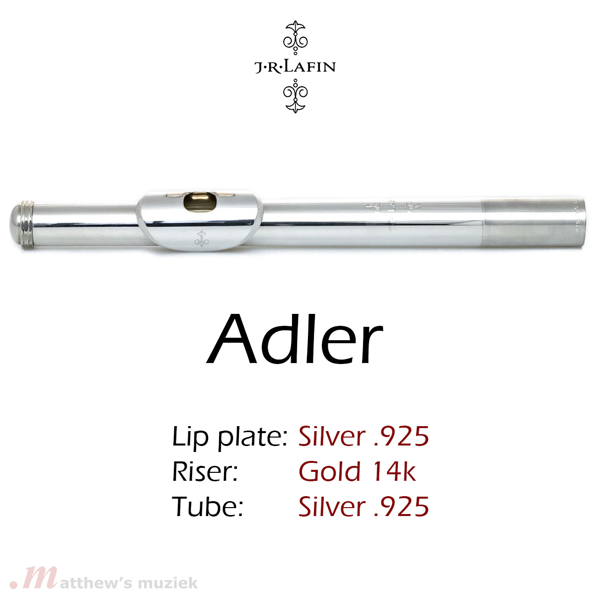 Lafin Kopfstück - Massiv Silber - 14K Gold Mundlochplatte/Kamin/Adler