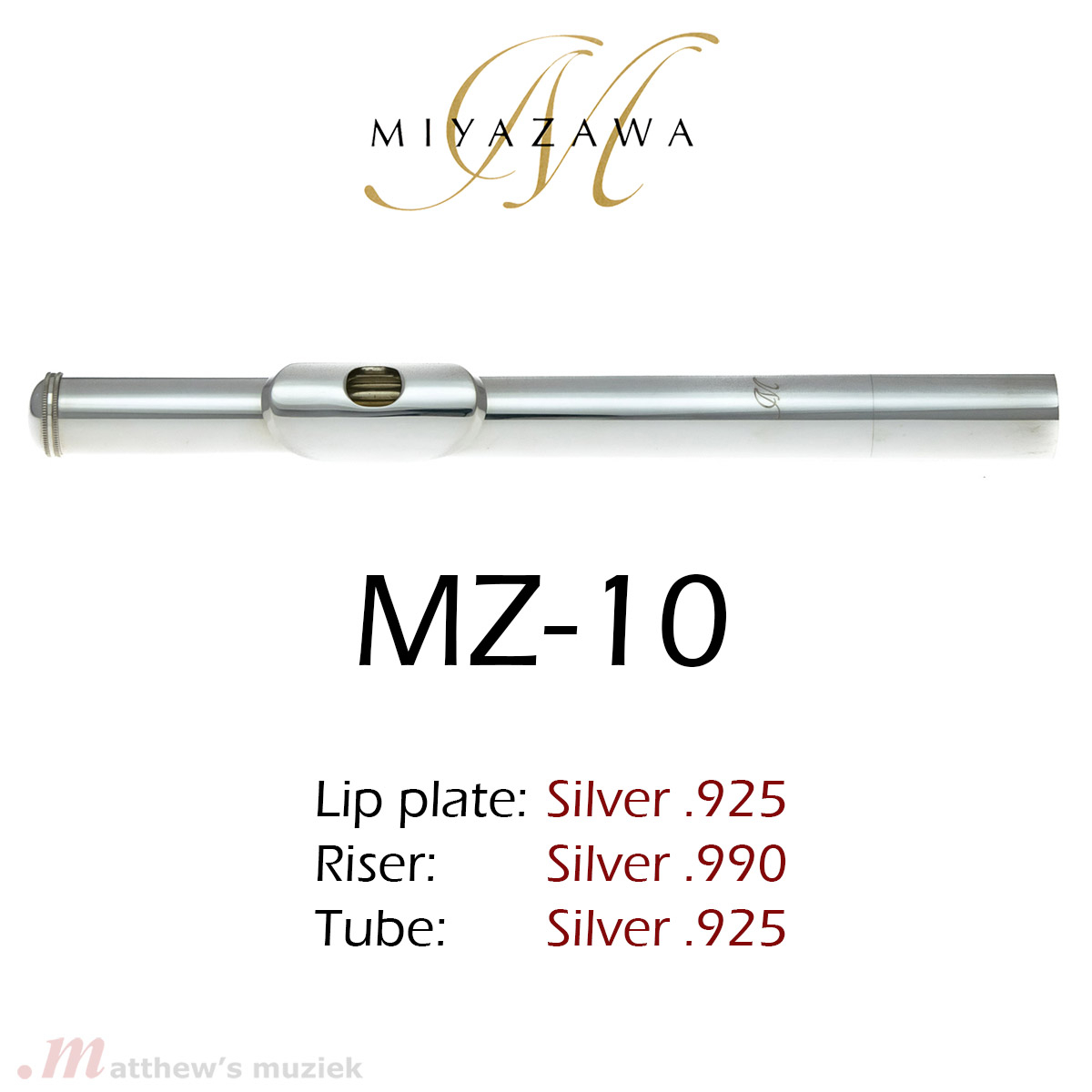 Miyazawa Dwarsfluit Kopstuk - MZ-10 - .925 Sterling Zilver