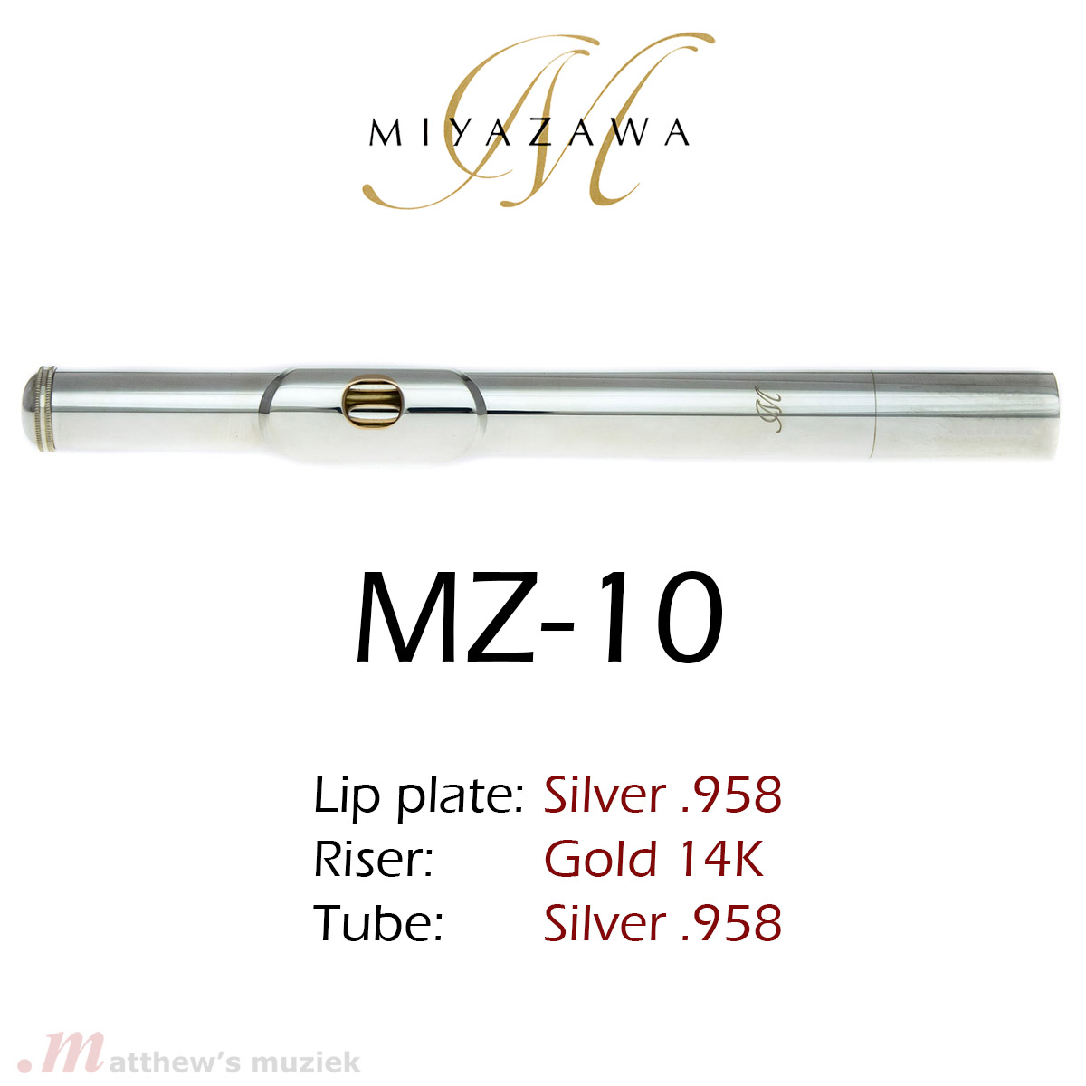 Miyazawa Kopfstück - MZ-10 - .958 Silber mit Gold Kamin