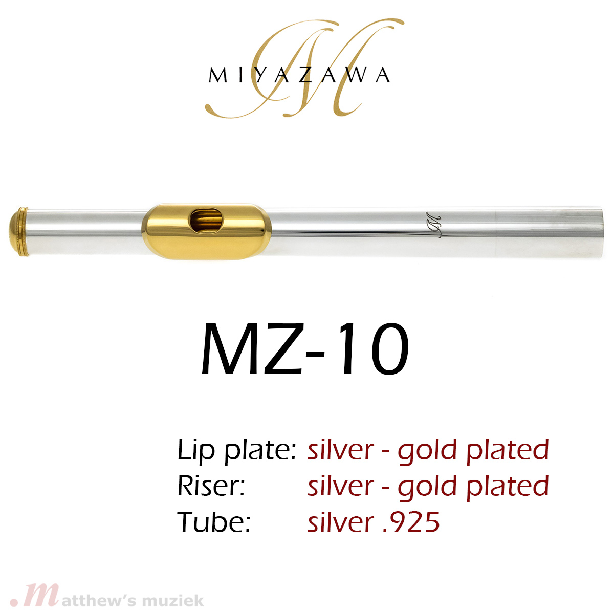 Miyazawa Headjoint - MZ-10 - Gold Plated Lipplate and Riser