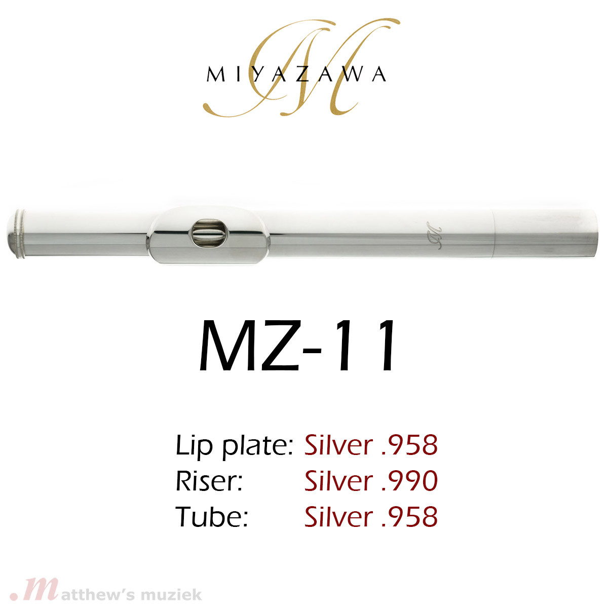 Miyazawa Dwarsfluit Kopstuk - MZ-11 - Zilver