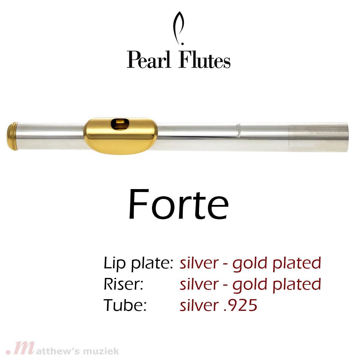 Pearl Fluit Kopstuk - Forte .925 Zilver - Verguld