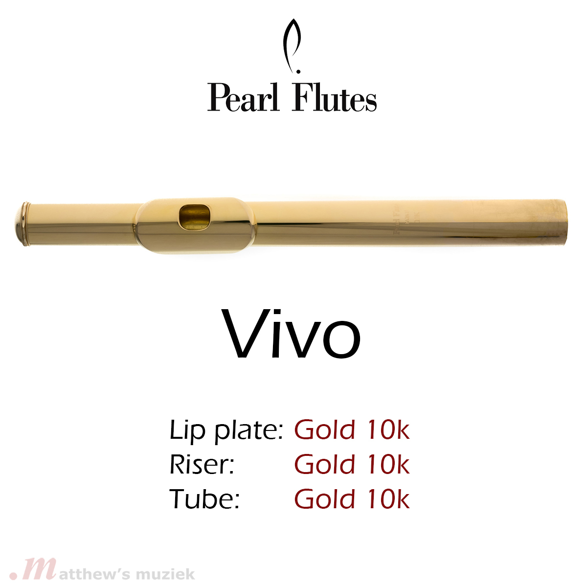 Pearl Dwarsfluit Kopstuk - Vivo - 10K Goud