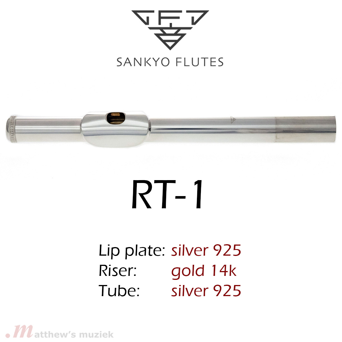 Sankyo Flute Head Joint - RT-1 - 14k Gold Riser
