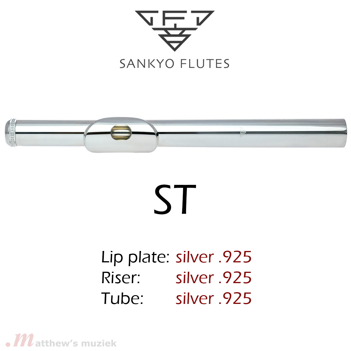 Sankyo Dwarsfluit Kopstuk - ST - .925 Sterling Zilver