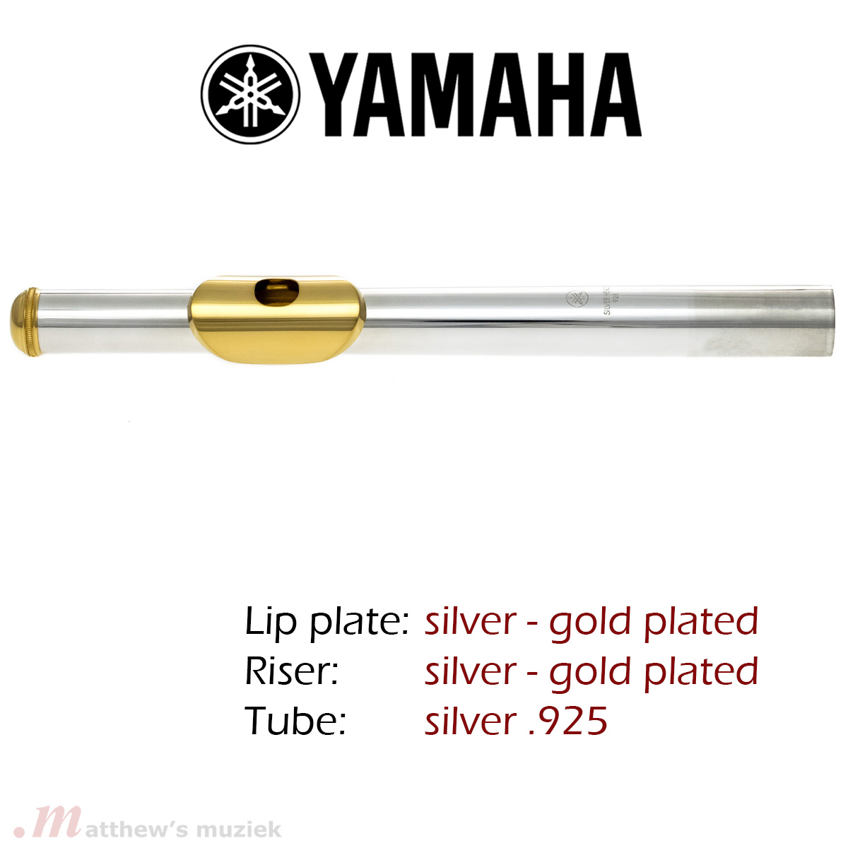 Yamaha Head Joint - Sterling Silver - Gold Plated Lipplate/Riser